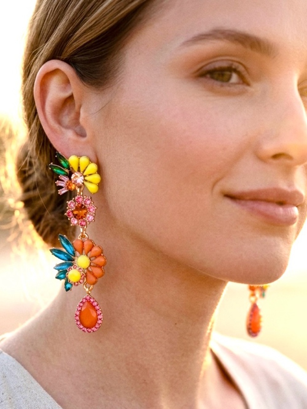 Boho Sunflower Drop Earrings Statement Floral Dangle |Vibrant Summer Jewelry